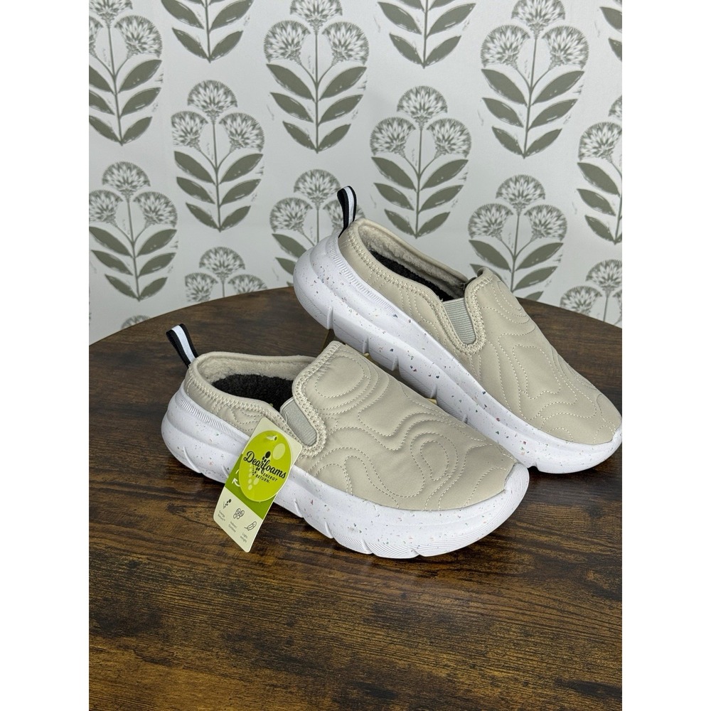 Dearfoams Energy Return Women's Slip-On Slipper Shoes Quilted Faux Fur Beige 6